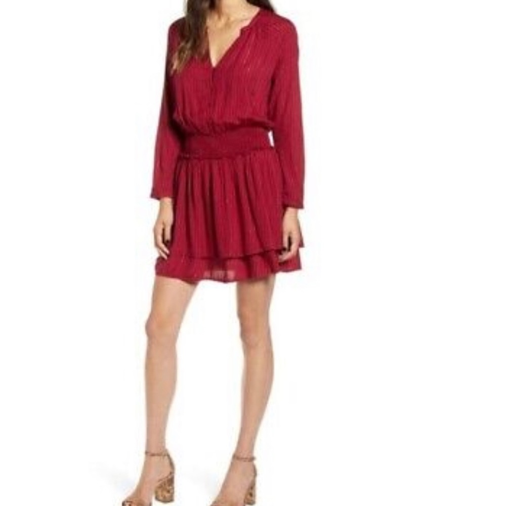 Rails New Women's Size S Jasmine Messina Striped tiered smocked dress red.
